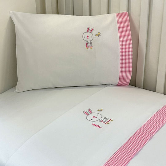Bunny Bebe Σετ Βρεφικά Σεντόνια Κούνιας Βαμβακερά Ροζ 70x140εκ.