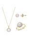 Kiriakos Gofas Set with Necklace , Earrings & Ring from Gold 18K with Stones and Pearls