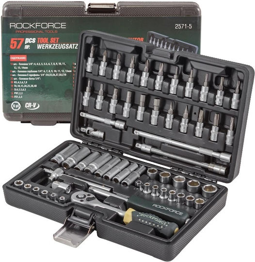 Rockforce 1/4" Hex Sockets Bits 57 Pieces
