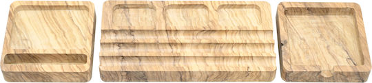 Office Organizer Natural Solid Olive Wood 37 X 9.5 X 3cm Three Pieces