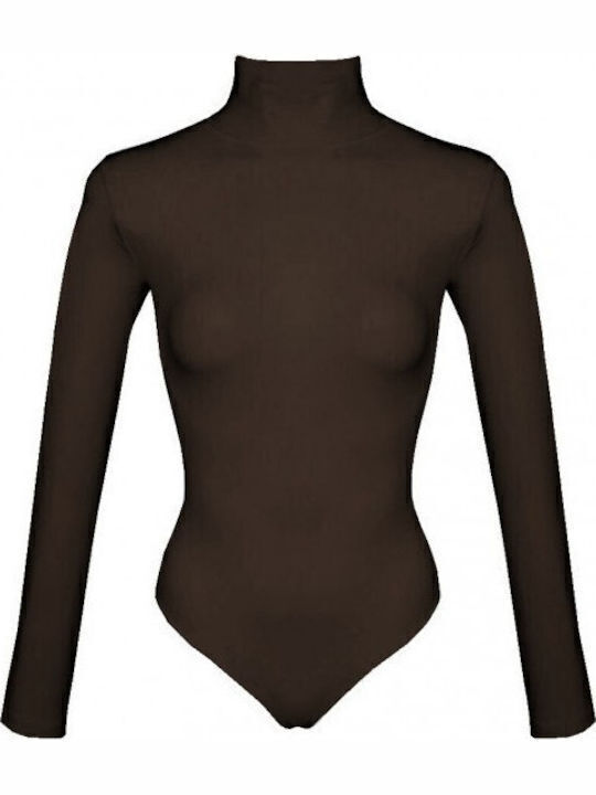 Turtleneck Long Sleeve Bodysuit Brown