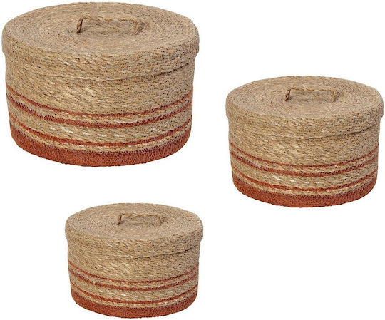 Espiel Aufbewahrungskorb Korbweide mit Deckel Orange 32x17cm 3Stück