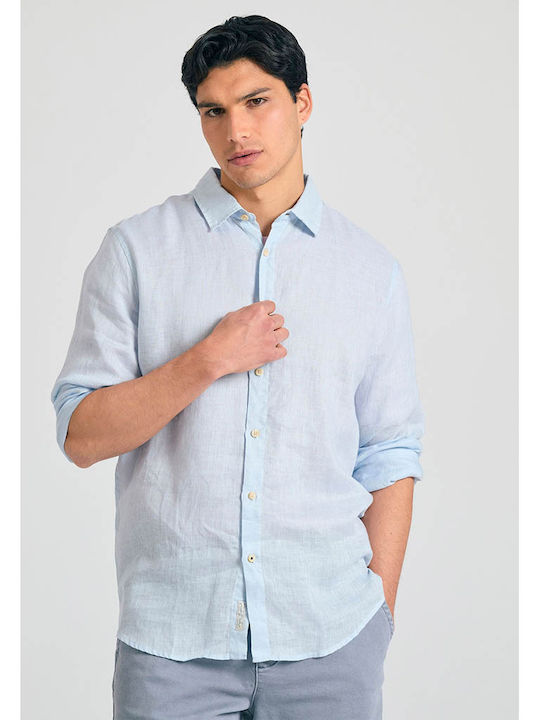 Funky Buddha Langärmlig Leinen Hemd Cloud Blue