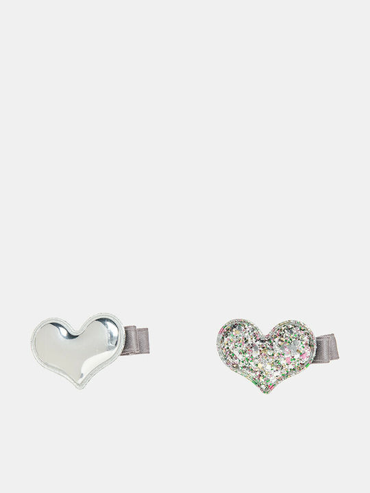 Alouette Hearts Set of Kids Hair Clips with Hair Clip Heart in Silver Color 2pcs