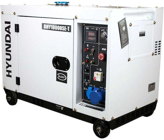 Hyundai DHY10000SE-T Trifazică Generatoare silențioase Generator Petrol Patru timpi cu Autostart, Roți și Putere Maximă 10.6kVA