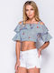 Γυναικείο Crop Top Off-Shoulder Floral Γαλάζιο