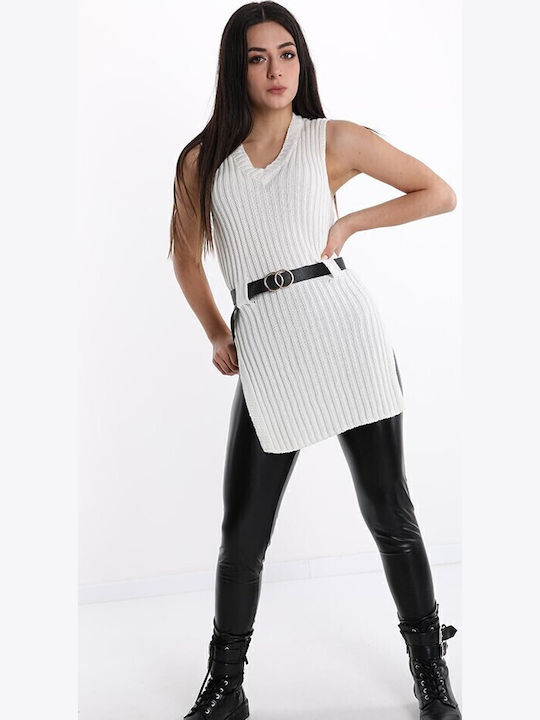 Knit Dress Blouse with Side Slits + Belt