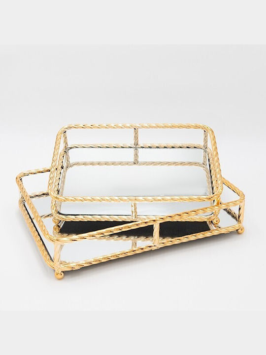 Metallic Square Decorative Tray with Mirror 30x20cm 2pcs