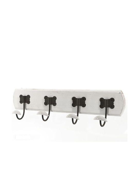 General Trade Wall Hanger Metal 4 Hooks White 60x12x1.3cm