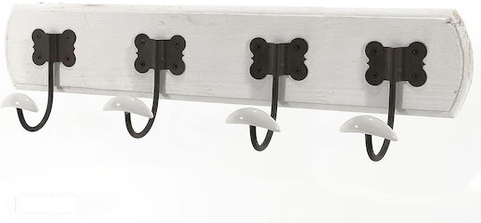 General Trade Wall Hanger Metal 4 Hooks White 60x12x1.3cm