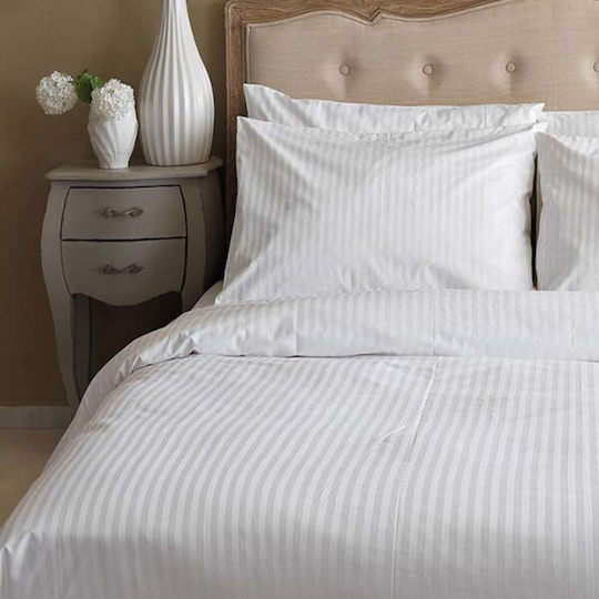 White Fabric Husă de Pilotă Bumbac Single 170x250 Stripy Satin White