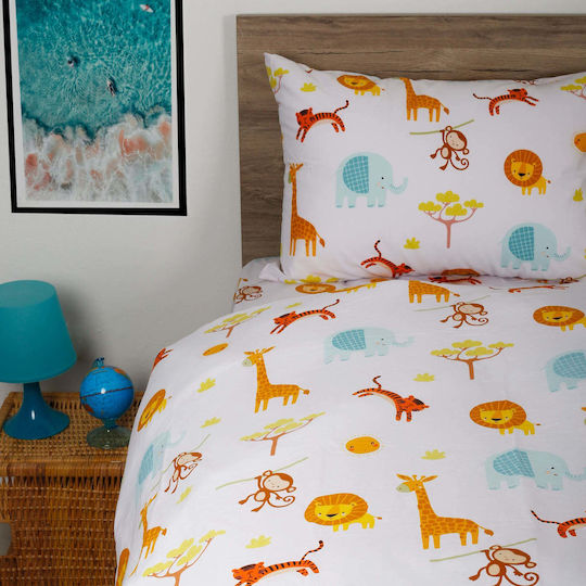 White Fabric Σετ Σεντόνια Μονά Βαμβακερά Jungle Άσπρο 165x270cm