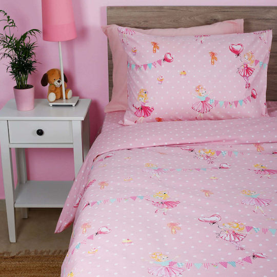 White Fabric Seturi de cearșafuri Single Bumbac Princess Roz 165x270cm