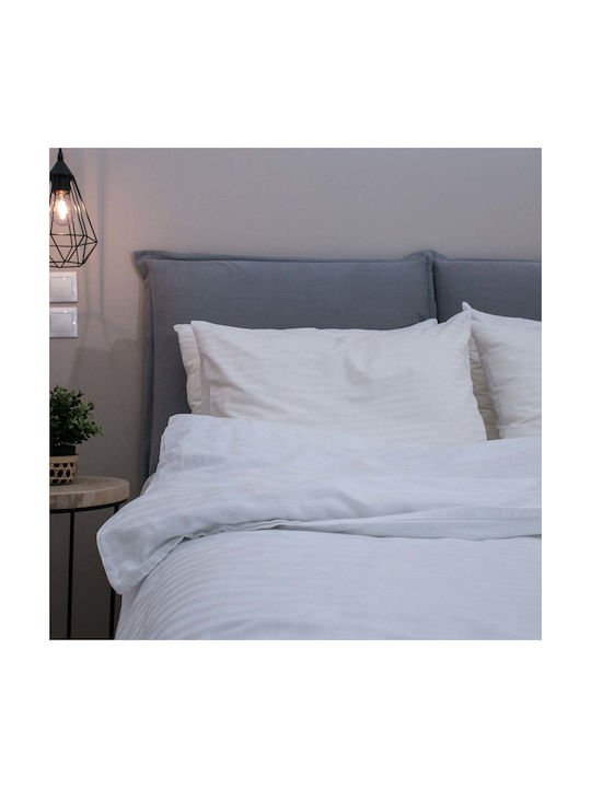 White Fabric Sheet Set King Cotton Stripy White 230x250cm