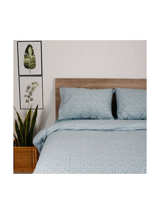 White Fabric Sheet Set Single Cotton Matilda Blue 165x270cm