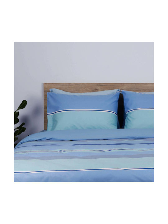 White Fabric Σετ Σεντόνια Μονά Βαμβακερά Darby Μπλε 165x270cm