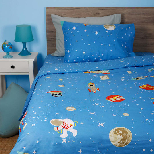 White Fabric Комплект чаршафи Единично Памучни Space Синьо 165x270см