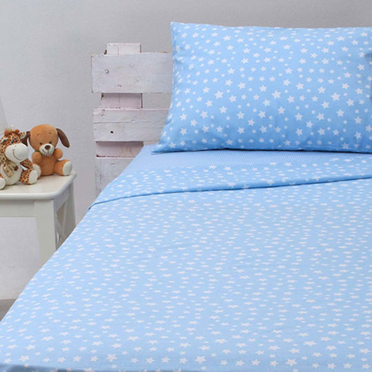 White Fabric Комплект чаршафи Единично Памучни Синьо 165x270см