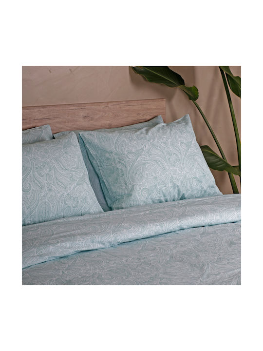 White Fabric Σετ Σεντόνια Μονά Βαμβακερά Delancy Aqua, Πράσινο 165x270cm