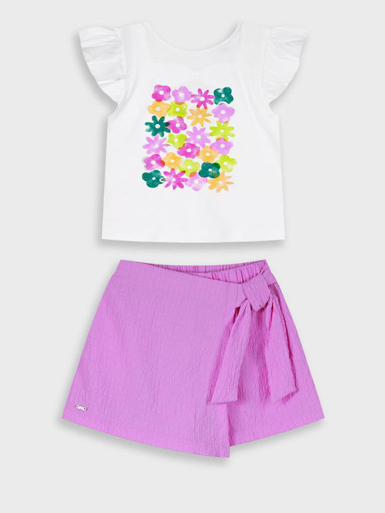 Kids' Set with Shorts Summer 2pcs Purple Dahlia Set