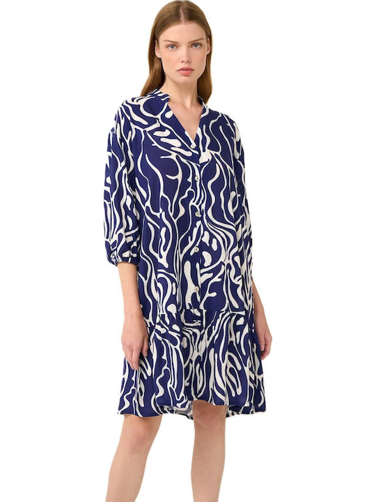 Sommer Mini Damenkleid Mit Blauem Druck