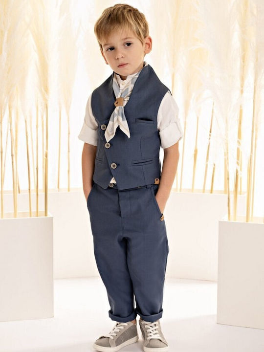 Baby Bloom Boys Baptism Suit with Vest 5pcs Blue