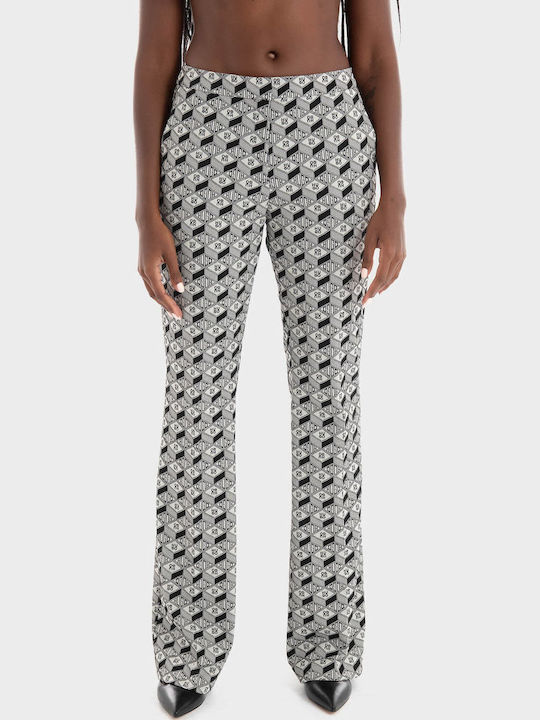 Haubea Women's Fabric Trousers Slim Fit BLACK & WHITE