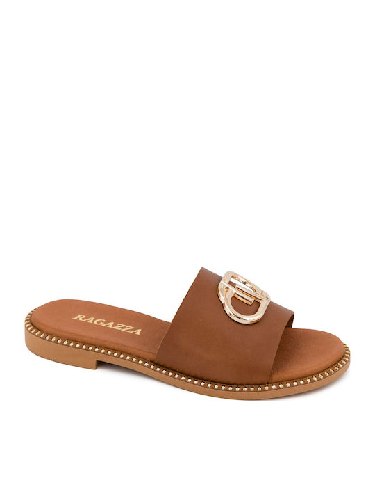 Ragazza Leather Women's Flat Sandals in Tabac B...