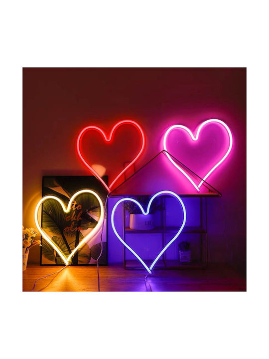 Neon-LED-Lampe Herzform Fuchsia USB-betrieben Maße 36,3x29cm