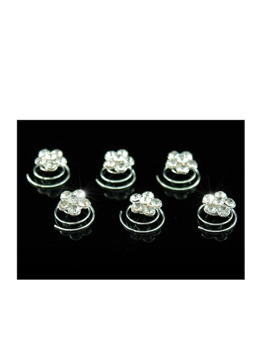 Set of 6 High-Quality Hairpins Austrian Crystals Flower Shape Silver Harper