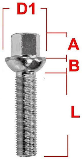 Μπουλόνι Τροχού M14x1,5 Πομπέ 13 Ακτίνα Μήκος 43 Mm Κλειδί 17
