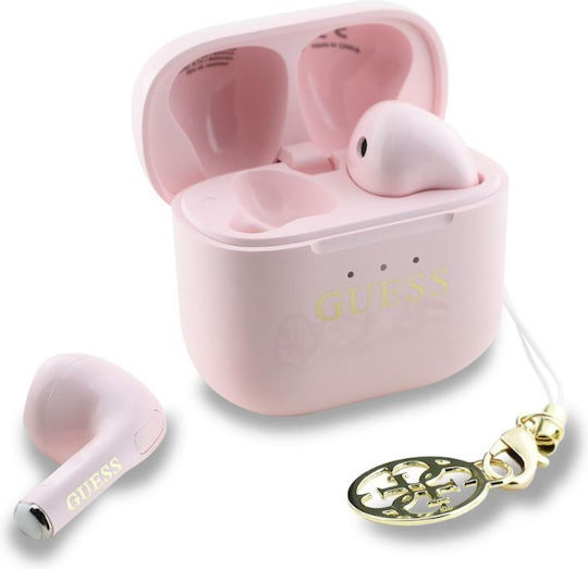 Guess Classic Logo Charm Earbud Bluetooth Handsfree Ακουστικά με Θήκη Φόρτισης Ροζ