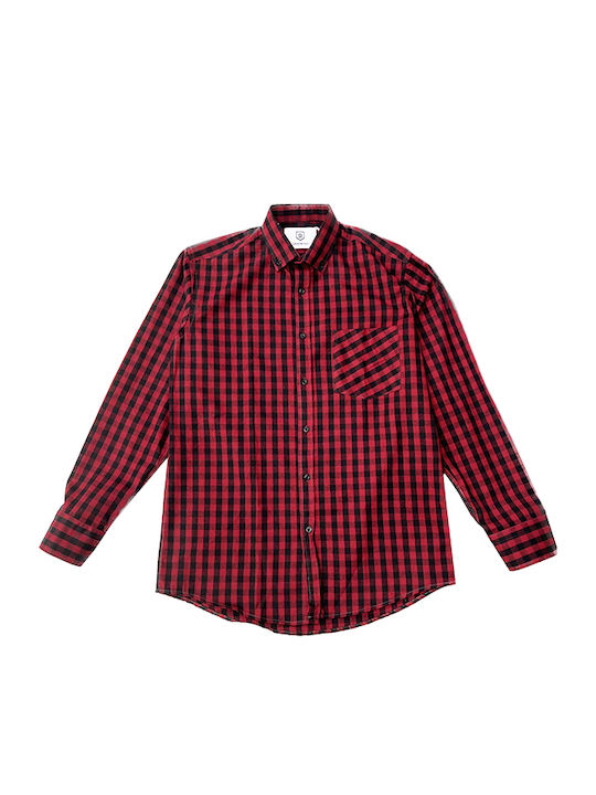 Denimind Long-sleeved Flannel Shirt Red