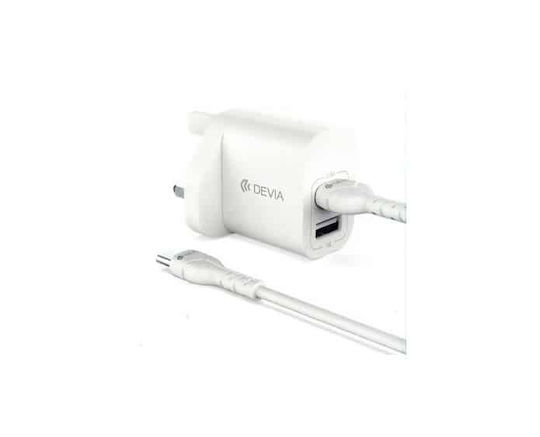 Devia Φορτιστής με 2 Θύρες USB-A και Καλώδιο USB-C Λευκός (RLC-526)