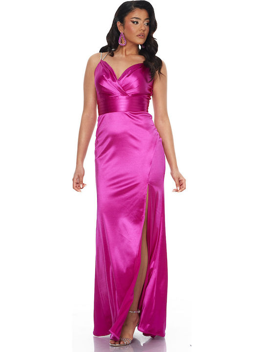 Summer Maxi Dress for Wedding Christening Satin Fuchsia
