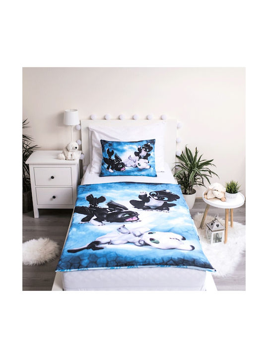 Set Kids Duvet Cover Single with Pillowcase Cotton Light Blue 100x135cm