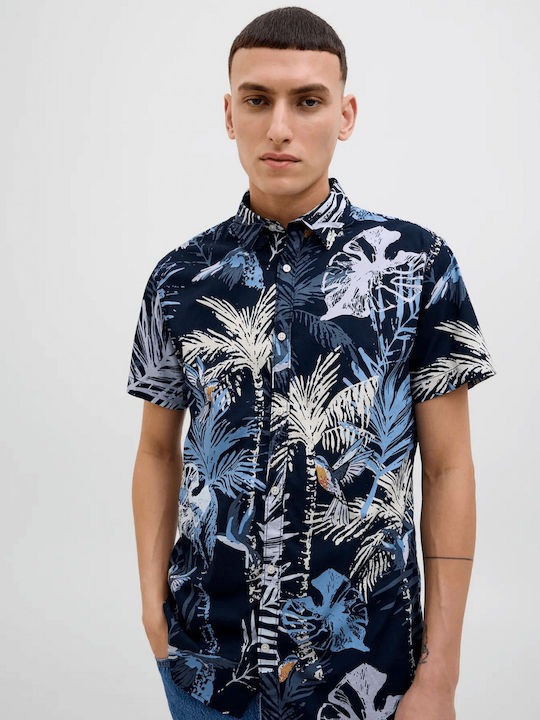 Jack & Jones Κοντομάνικο Βαμβακερό Πουκάμισο Μπλε