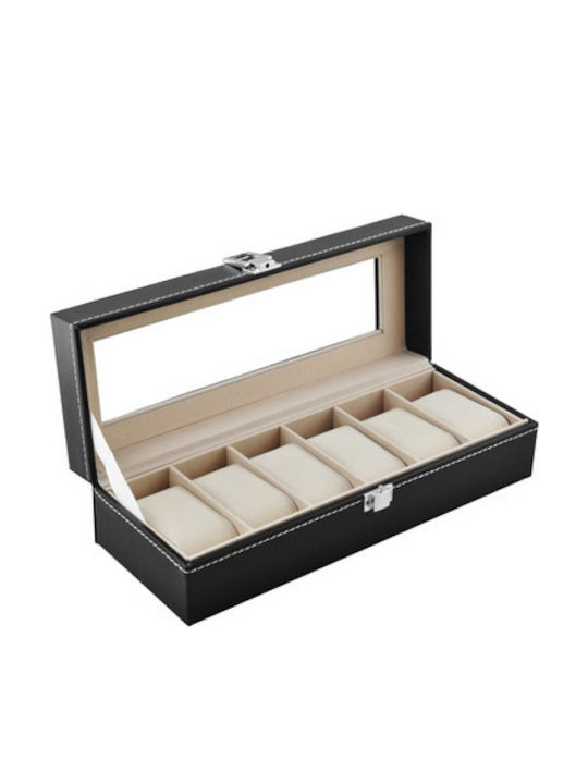 Cutie de depozitare drăguță pentru ceasuri și bijuterii, 6 compartimente, piele ecologică, perne moi, negru, 30,5 x 11 cm Cutie de depozitare drăguță pentru ceasuri și bijuterii, 6 compartimente, piele ecologică, perne moi, negru, 30,5 x 11 cm