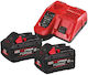 Milwaukee Set 2 Werkzeugbatterien Kapazität 8Ah mit Ladegerät M18 Forgenrg802