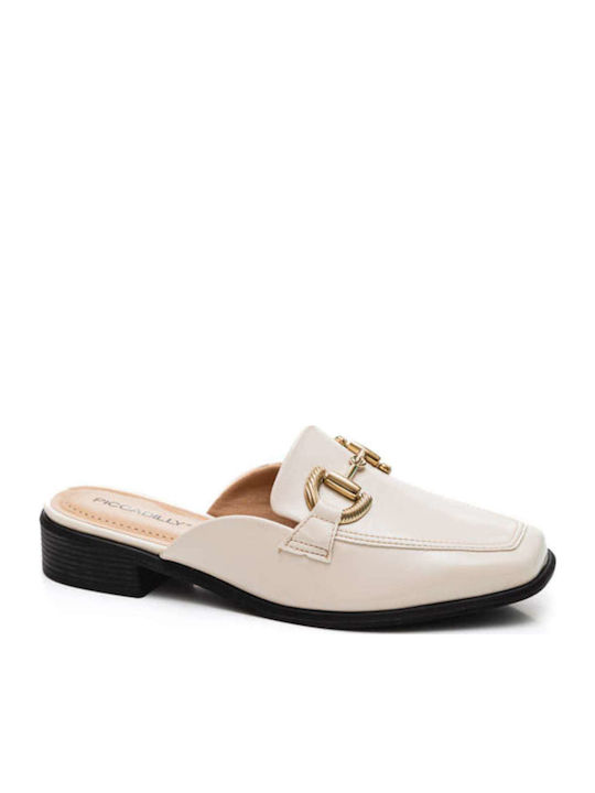 Piccadilly Mules με Χοντρό Τακούνι σε Λευκό Χρώμα