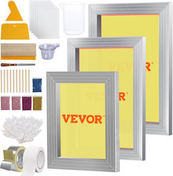 Vevor Screen Printing Kit 3 Pieces Aluminum Screen Printing Frames 6x10 8x12 10x14 Inches 110 Count Mesh 5 Glitters Screen Printing Squeegees Transparent Films T-shirt Printing DIY