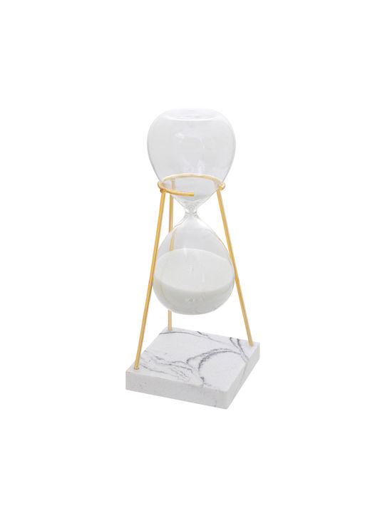 Decorative Glass Hourglass with Metallic Gold Frame and Marble Base 8x8x21 Cm Aria Trade