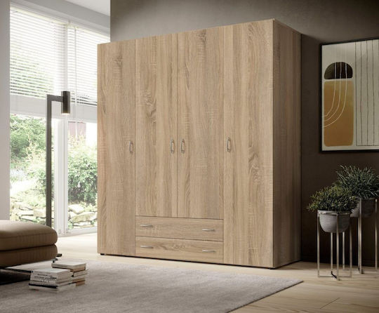 A_base Τετράφυλλη Ντουλάπα Φυσικό 160x52x177cm