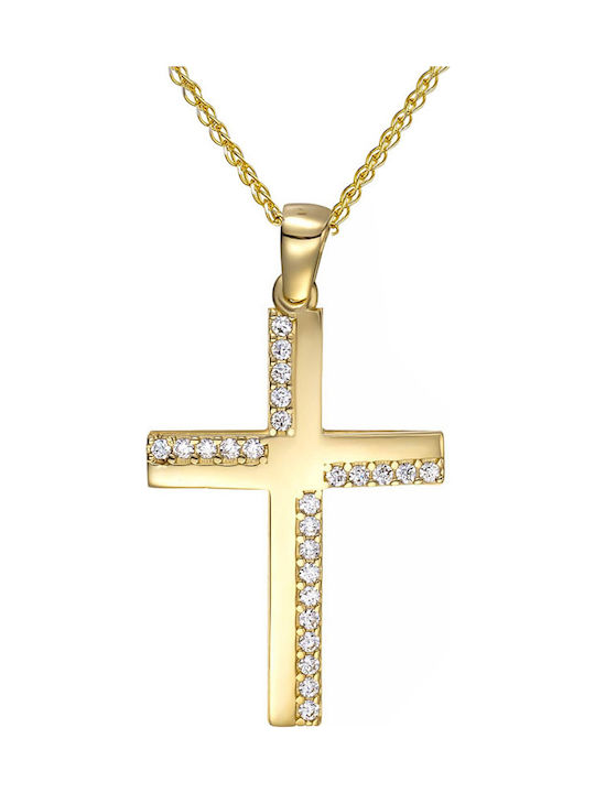 Papoulidis Jewellery Γυναικείος Χρυσός Σταυρός 14Κ Διπλής Όψης χωρίς Αλυσίδα