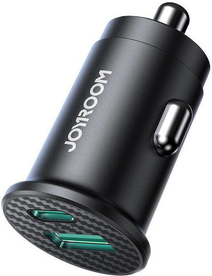 Joyroom JR-CCN16 Mini Φορτιστής Αυτοκινήτου 15W 3A με Θύρες: 1xUSB 1xType-C Μαύρο Χρώμα