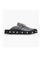 Flach Leder Mules in Schwarz Farbe