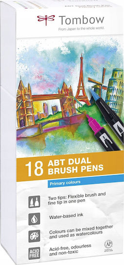 Tombow Μαρκαδόροι Ζωγραφικής 0.8mm Λεπτοί Σετ 12 χρώματα