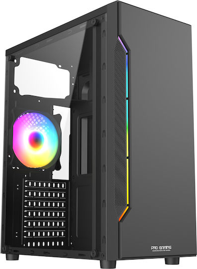 ProGaming Cyber Gaming Midi Tower Computer Case with Side Window and ARGB Lighting Black