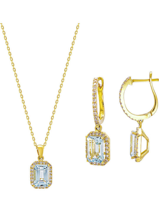 Kiriakos Gofas Σετ με Κολιέ & Σκουλαρίκια από Χρυσό 18K με Πέτρες