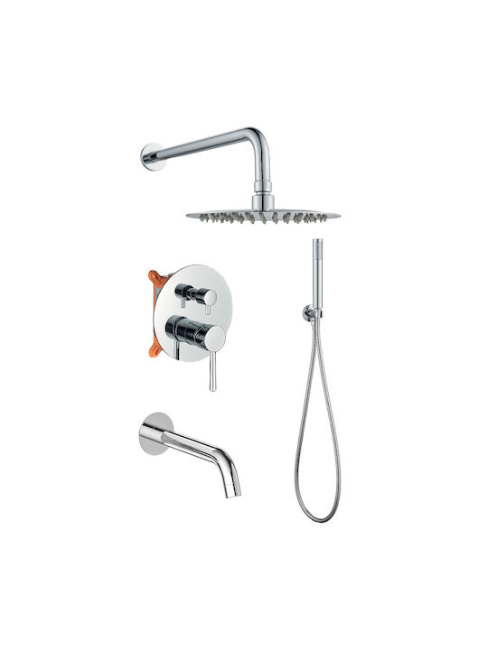 Interflex Set Mixer, Gură, Telefon & Cap Duș Îngropată pentru Duș Argintiu